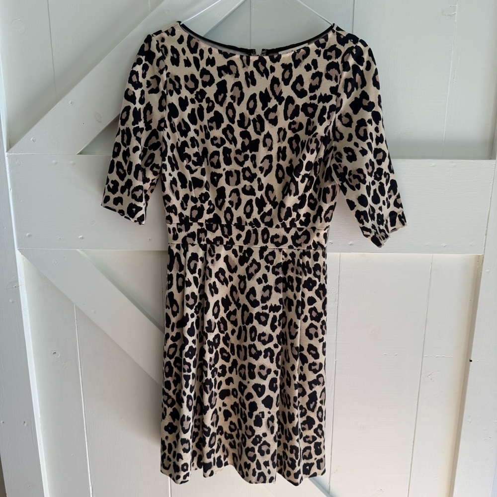 Kate Spade Leopard Print Half Sleeve Ponte Dress EUC Size 2‎ Audrey Hepburn Chic